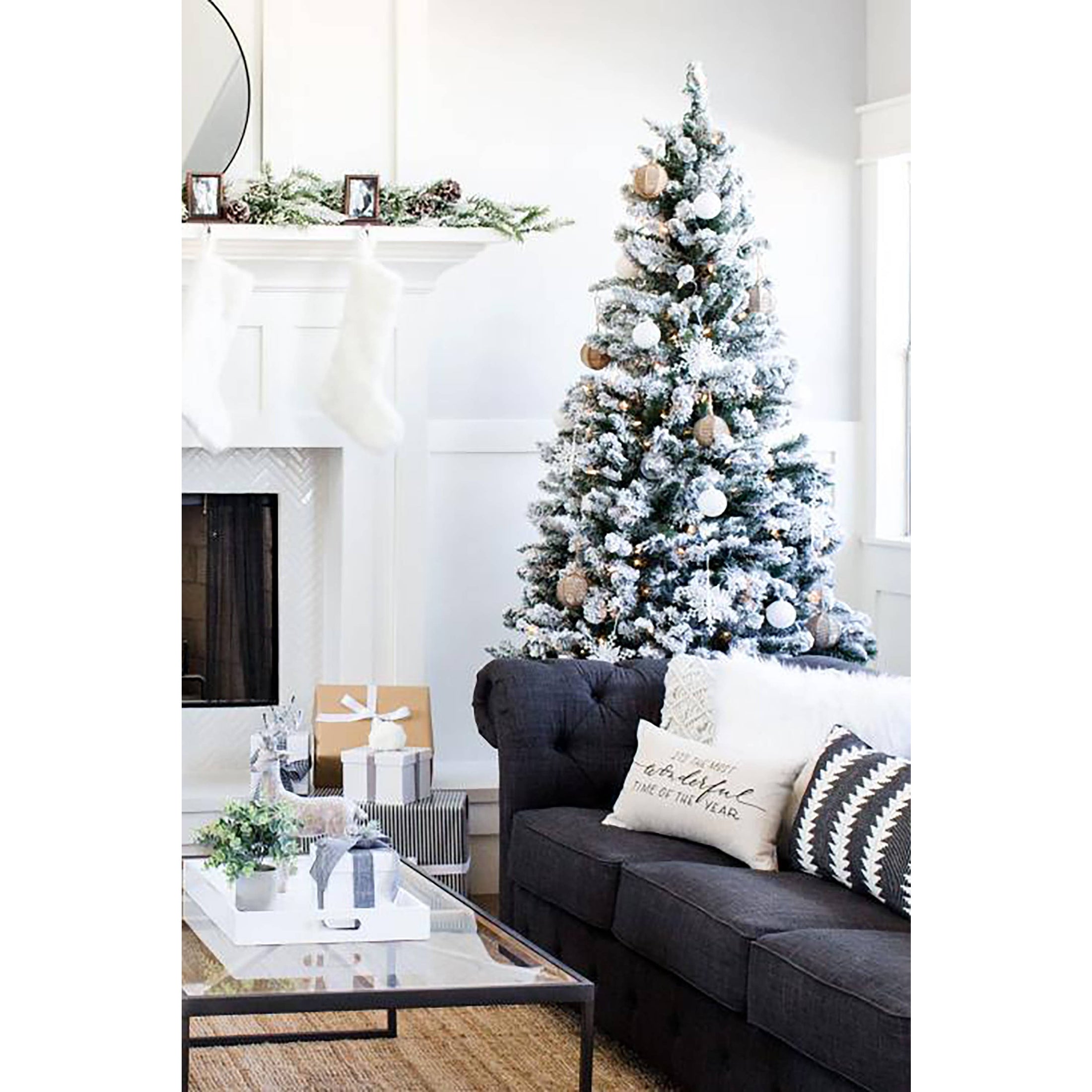 Perfect Holiday 6.5' Snow Flocked Christmas Tree, Dia 46.5