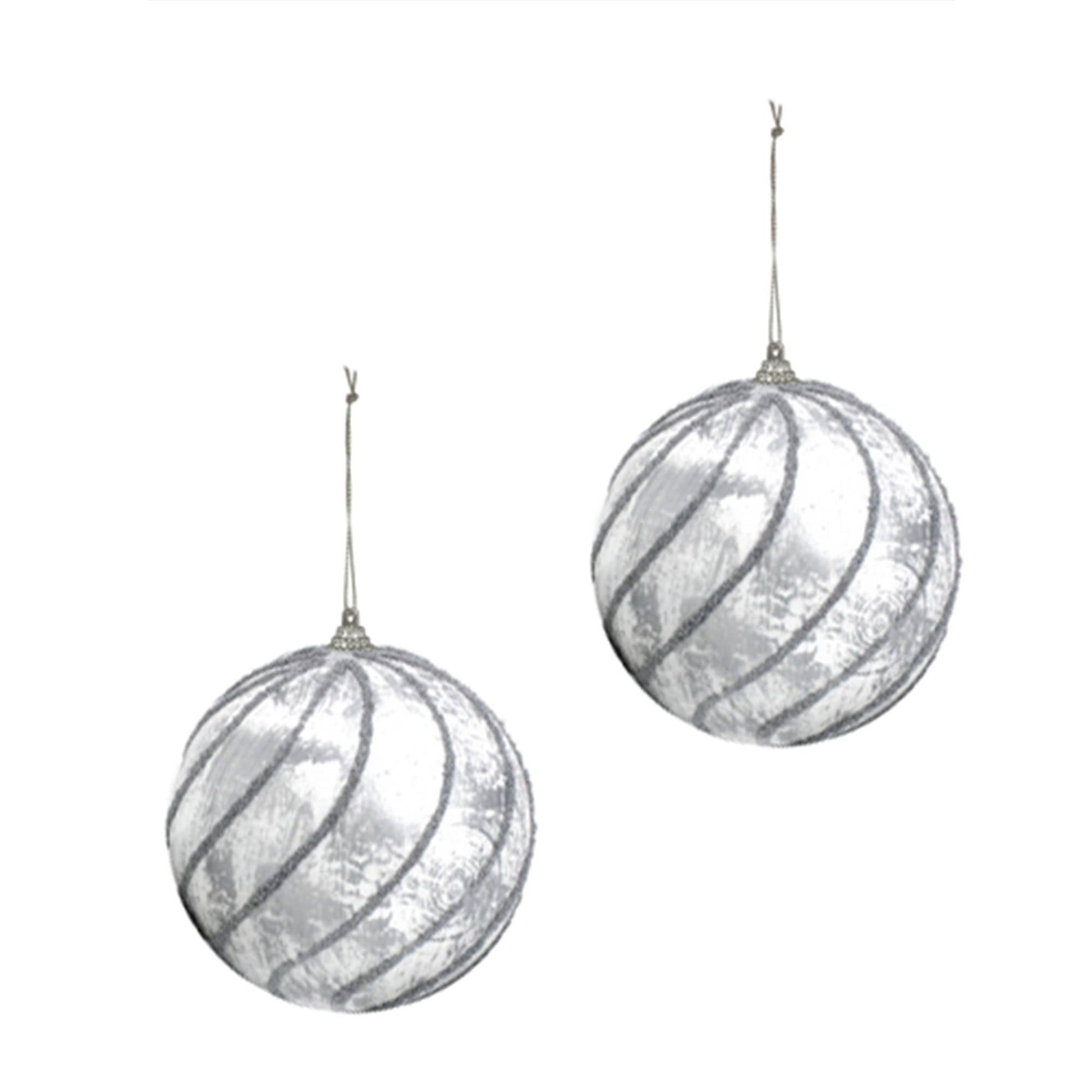 Perfect Holiday 10CM BALL WITH SILVER SLANT LINES 2 PCS SpadezStore