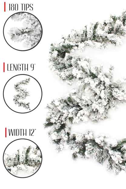 Perfect Holiday 9' Heavy Snow Flocked Alpine Garland