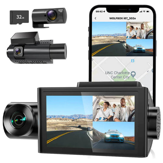 Wolfbox i07 3 Channel 2.5K+1080P+1080P Dashboard Recorder Built-in GPS WiFi SpadezStore