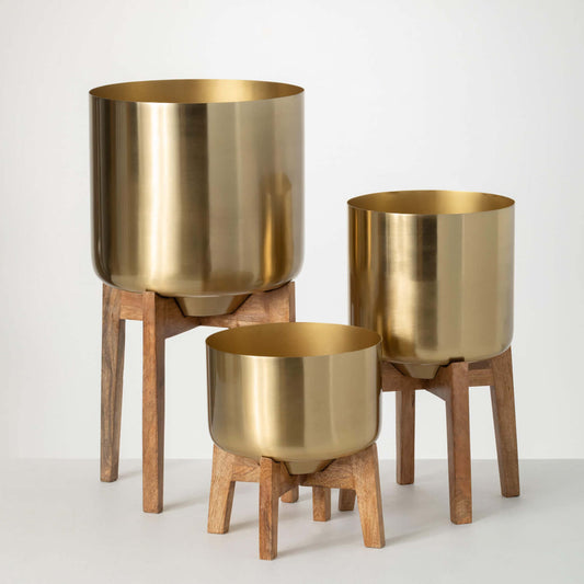 Sullivans Brass Planter Trio On Stands SpadezStore