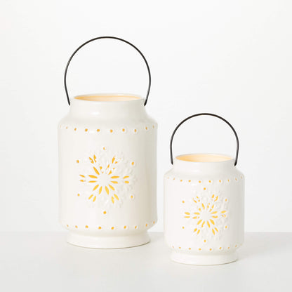 Sullivans White Snowflake Lantern Set 2