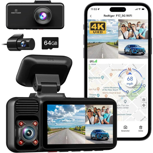 Redtiger F17 4K 3-Channel 5G Wi-Fi Dash Cam SpadezStore