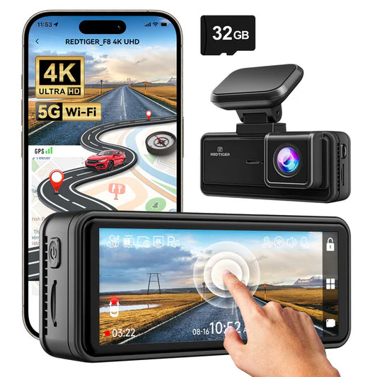 Redtiger F8 5GHz Wi-Fi Touch Screen 4K Front Dash Cam SpadezStore