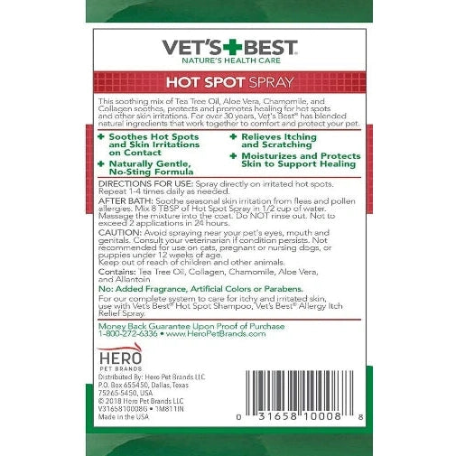 Vets Best Hot Spot Spray Itch Relief SpadezStore